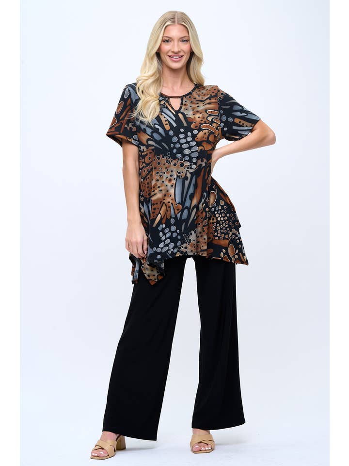 Jostar - Wholesale Tunic - Women's - HIT Key Hole Shark bite Hem Top-3118HT-SRP1-W207