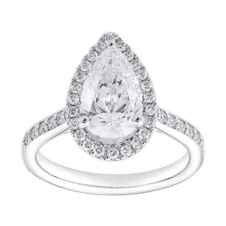 Athena 14K White Gold Pear Lab Grown Diamond Halo Engagement Ring - 2.2 Ct for wholesale by LuvMyJewelry (LMJ)