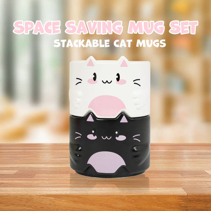Yobro - Wholesale Coffee Mug - Stackble cat ear mug with Drink Coasters Set of 2 10oz