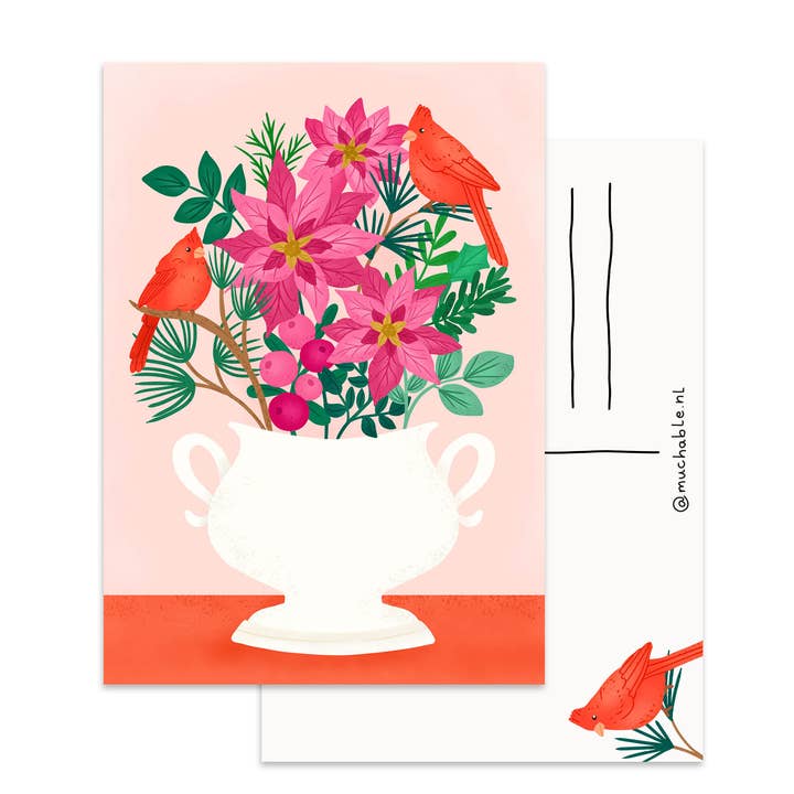 Christmas card illustration - Christmas card - red cardinals for wholesale by Muchable