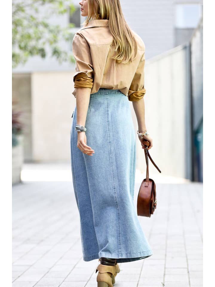 Mazik - Wholesale Skirt - Women's - Front button down washed out denim maxi-skirt MK16994
