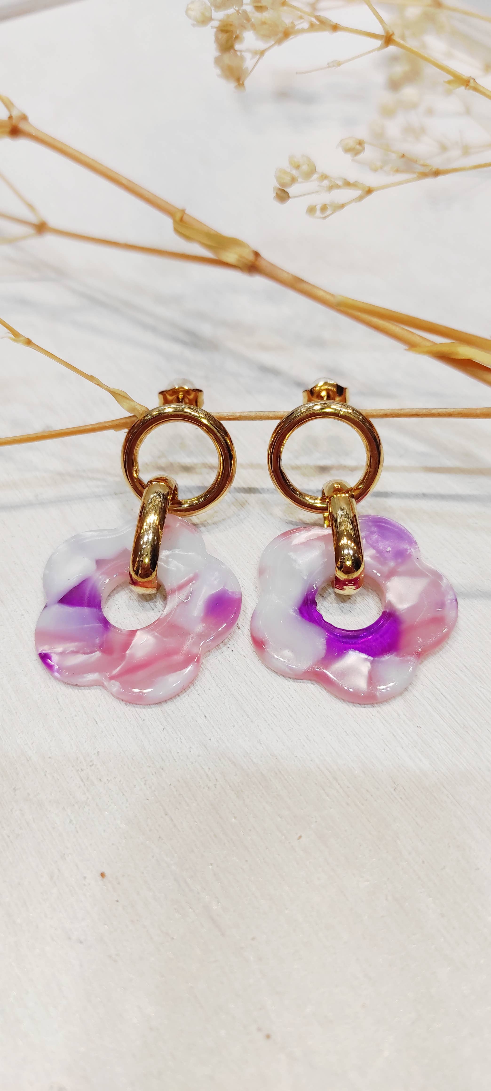 LOLO & YAYA - Vente Boucles d'oreilles pendantes - Boucles D’Oreilles Fleurs Acrylique Candida4