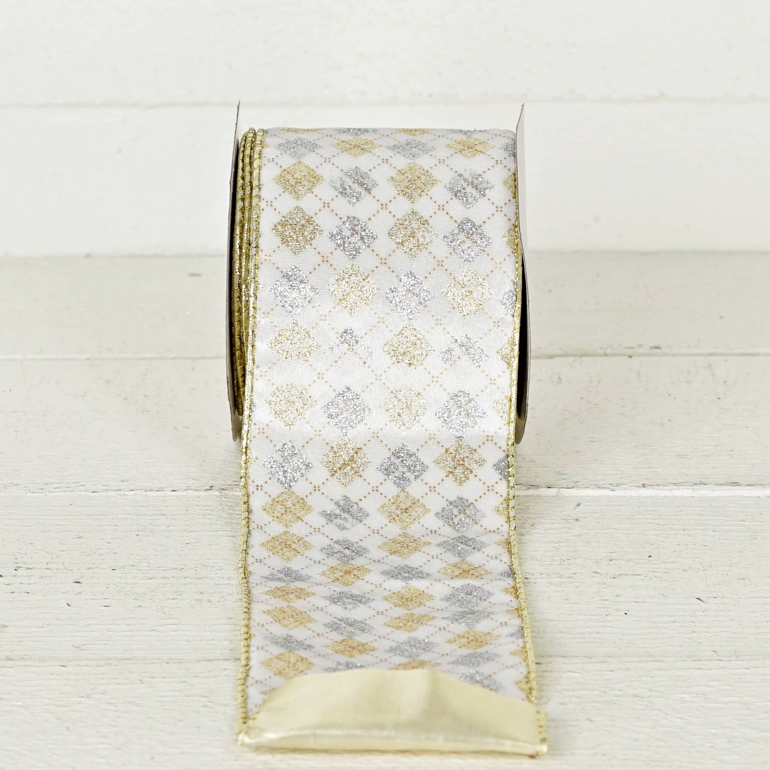 Holiday Depot Inc. - Wholesale Ribbon - Gift Wrapping - 57R0966 - 4inWx10Yard Wired Ribbon-Gold Silver White Velvet5