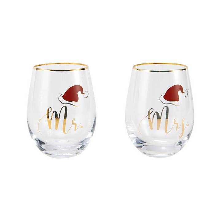 Mikasa - Wholesale Wine Glass - Celebrations by Mikasa 18OZ Mr/Mrs Claus Stemless Glass S/2