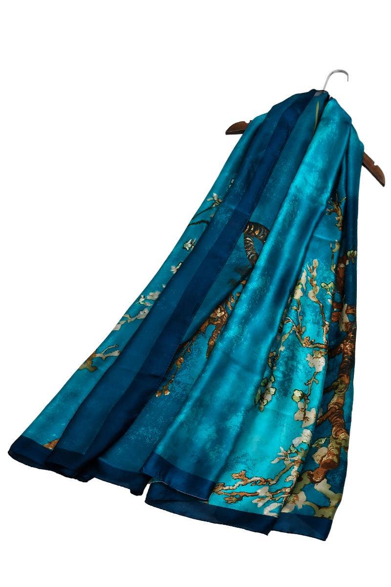 Blue Van Gogh Almond Blossom Print Silk Scarf for wholesale on Faire4