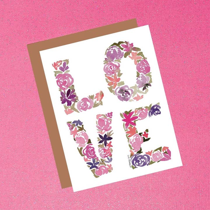 Carte LOVE Florale – Amour de Mariage de la Saint-Valentin en Aquarelle pour la vente par Tiffany Ascensio Designs | Watercolor Greeting Cards