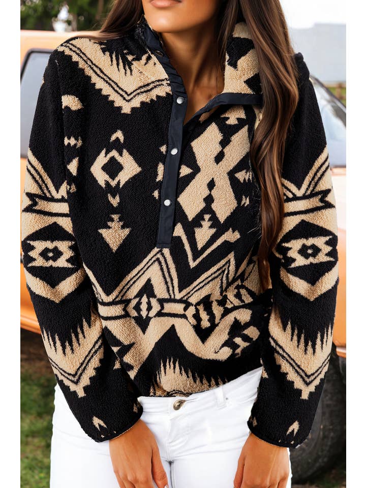 fashionworks - Wholesale Sweatshirt - Women's - Fashion-W Western Half Zip Plush Sweatshirt* S-4X