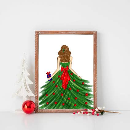 El vestido de Navidad, impresión artística del árbol de Navidad, arte navideño para venta al por mayor de PLTStudio