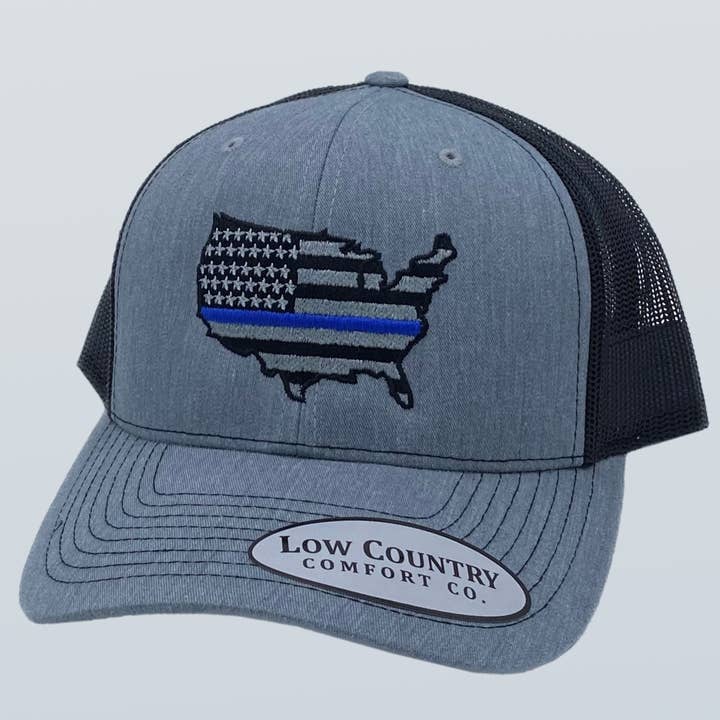 USA Blue Line Heather/Black Hat for wholesale by Riverbed Threads