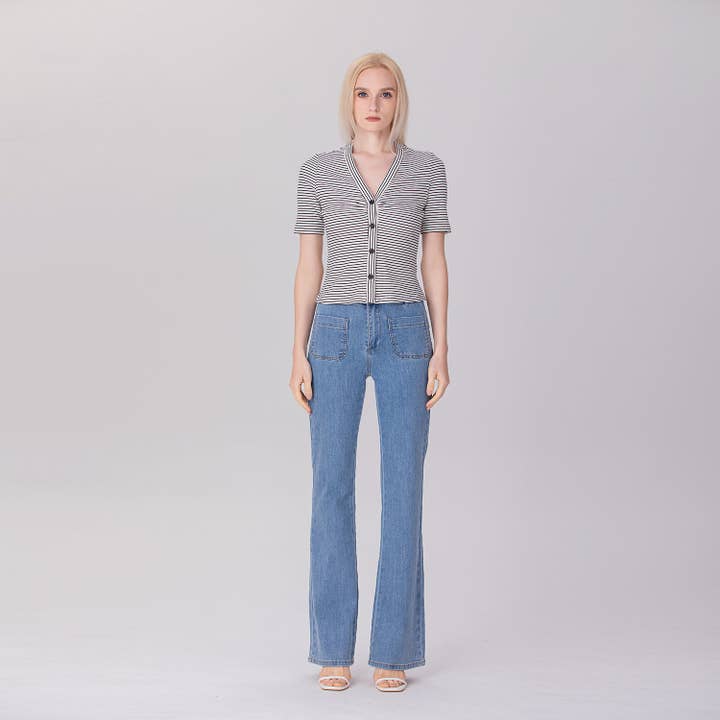 Fitted striped jersey top for wholesale by Smart and Joy