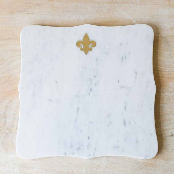 The Royal Standard – wholesale Cheese board – Fleur de Lis Marble Serving Board White/Brass 12x12