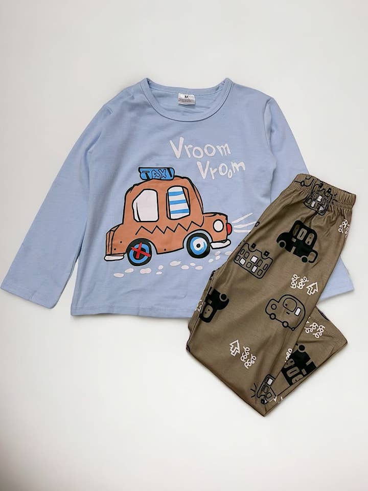 Kids Charm Online - Wholesale Sleepwear Set - Kids - PAJAMAS CAR PRINTED LONG SLEEVE TOP WITH OLIVE GREEN PANTS. PJM-219-950983NEY2