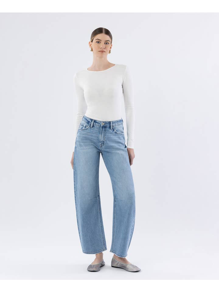 CHARM HIGH RISE WIDE BARREL JEANS T6802 for wholesale on Faire