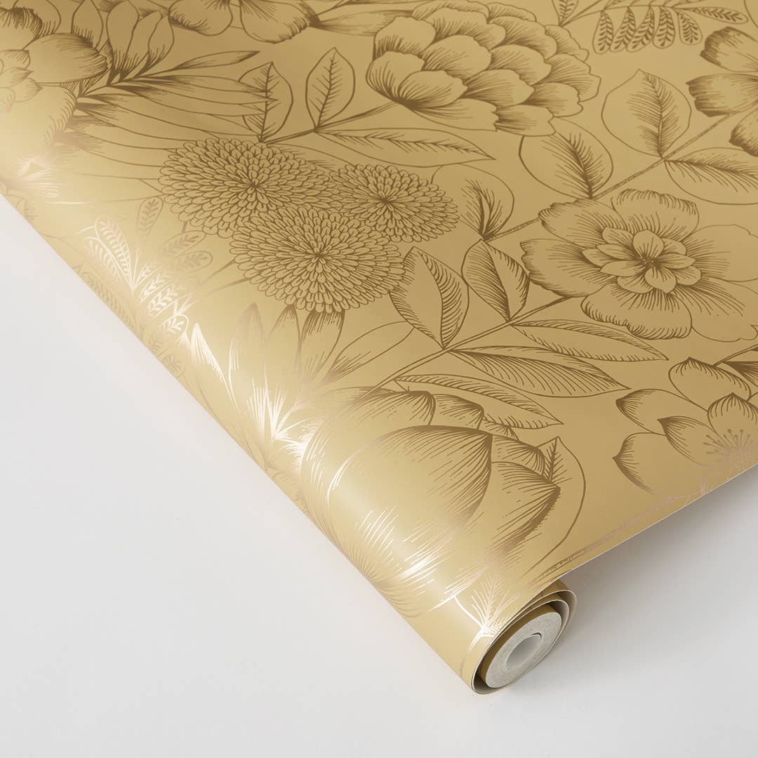 Tempaper & Co ® - Vente Papier peint - Papier peint à décoller et à coller Homestead Floral Gold, 28 pieds carrés5