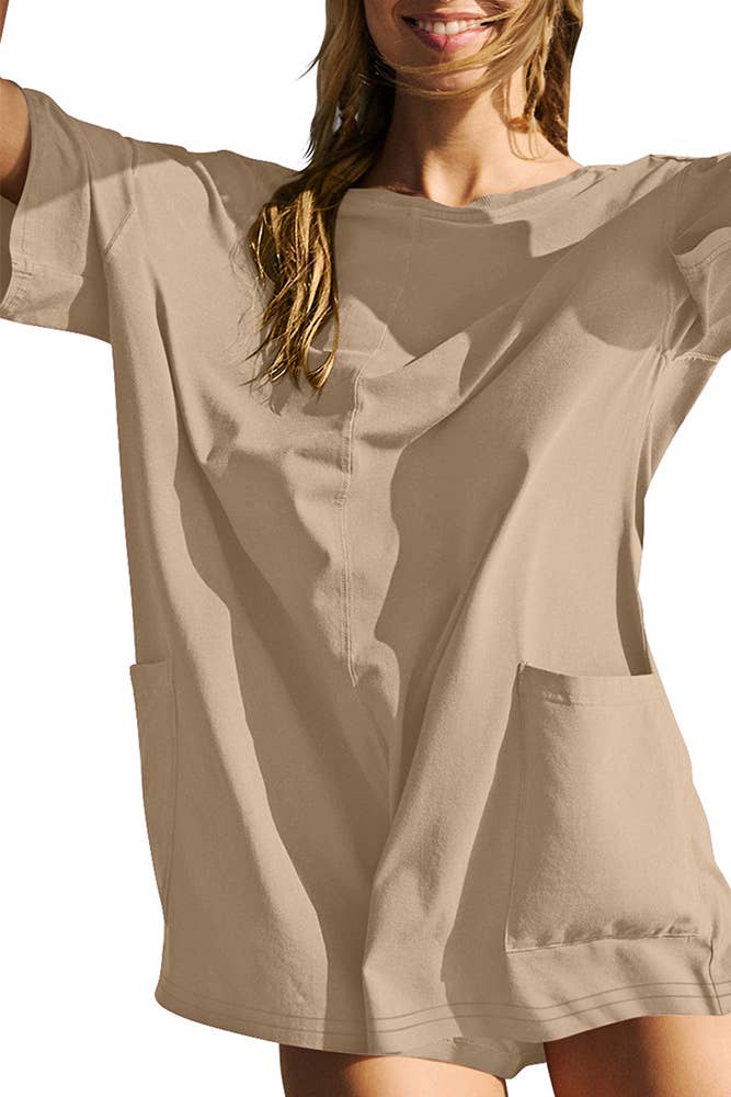 UNISHE - Wholesale Romper - Women's - Backless V Neck Short Sleeves Loose Pockets Romper ASJP0792