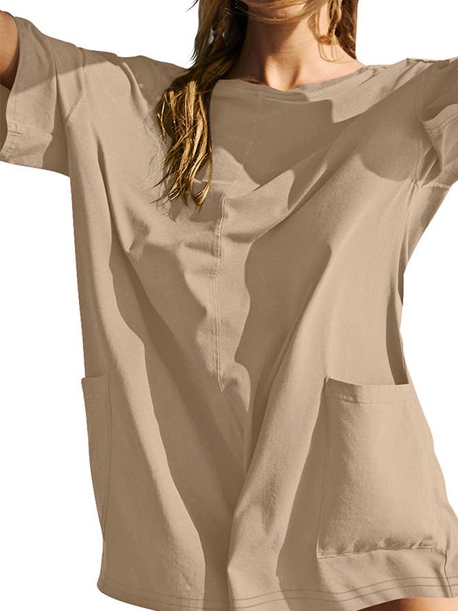 UNISHE - Wholesale Romper - Women's - Backless V Neck Short Sleeves Loose Pockets Romper ASJP0792