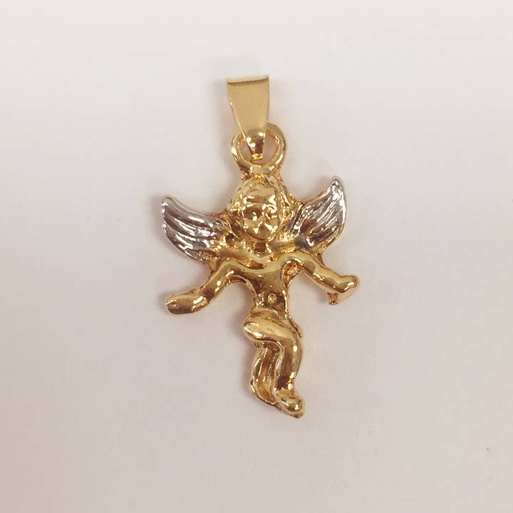 The Bead Bazaar - Wholesale Individual Charm/Pendant - 18K Gold Filled Guardian Angel Pendant, Angel Jewelry, Dainty Angel Charm, Religious Charm, Large Angel Pendant, Gold Angel Charm, Christian Charm