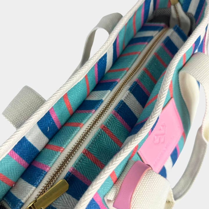 Maria Victoria - Wholesale Tote Bag - Women's - MV Canvas Striped Tote Blue