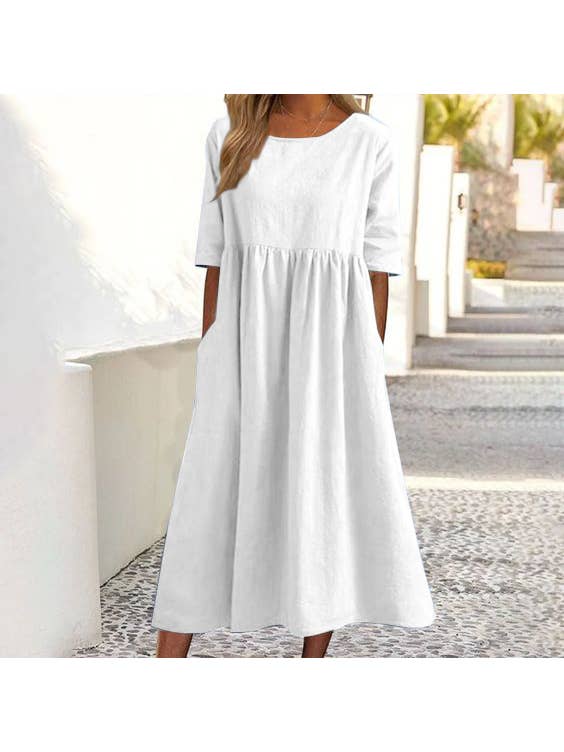 Sweetkama - Wholesale Dress - Women's - Ladies Round Neck Solid Color Daily Midi Dress 2302