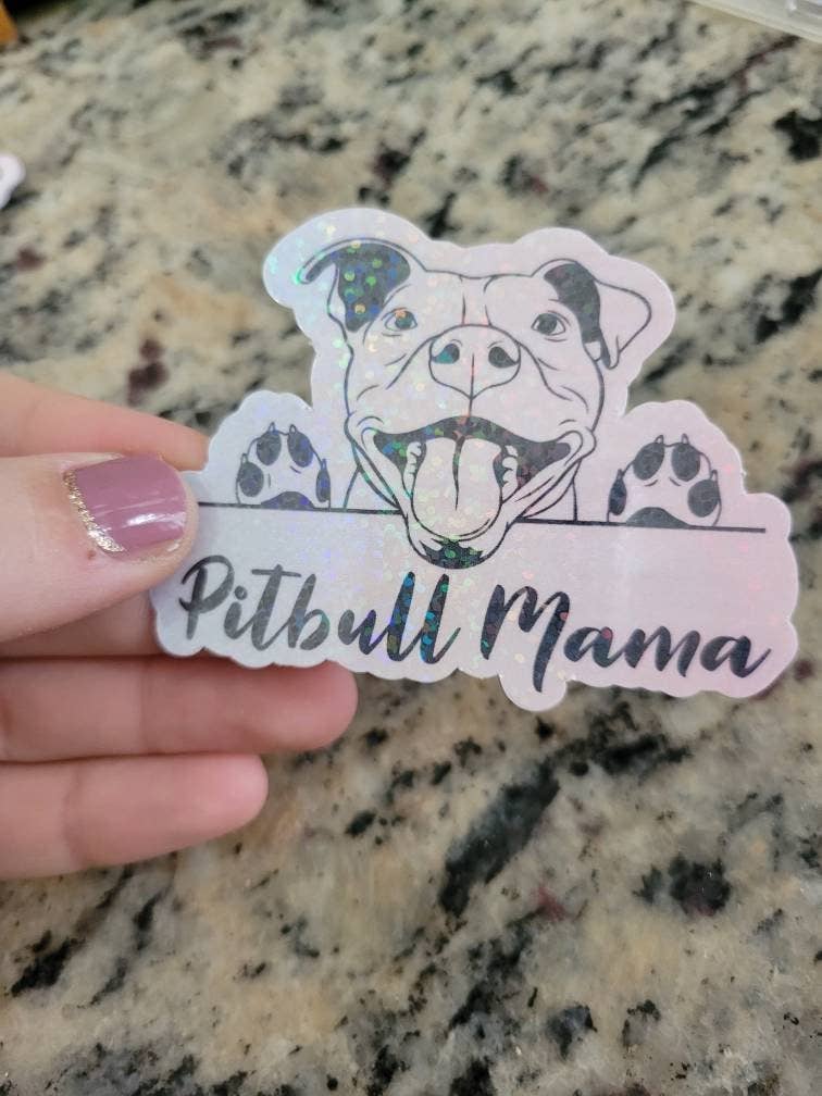 Dashmonograms - Vente Autocollant - Autocollant imperméable Pitbull Mama, autocollant imperméable, scintillant3