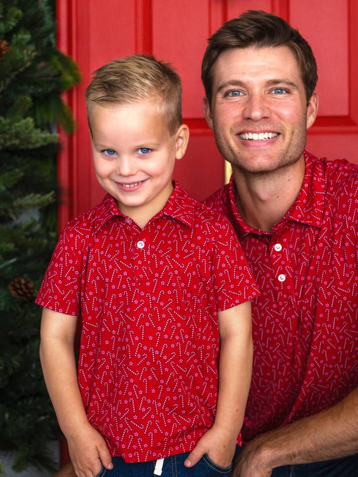 Rouge Polo à manches courtes en maille avec petits motifs de cannes à sucre pour hommes en vente sur Faire4