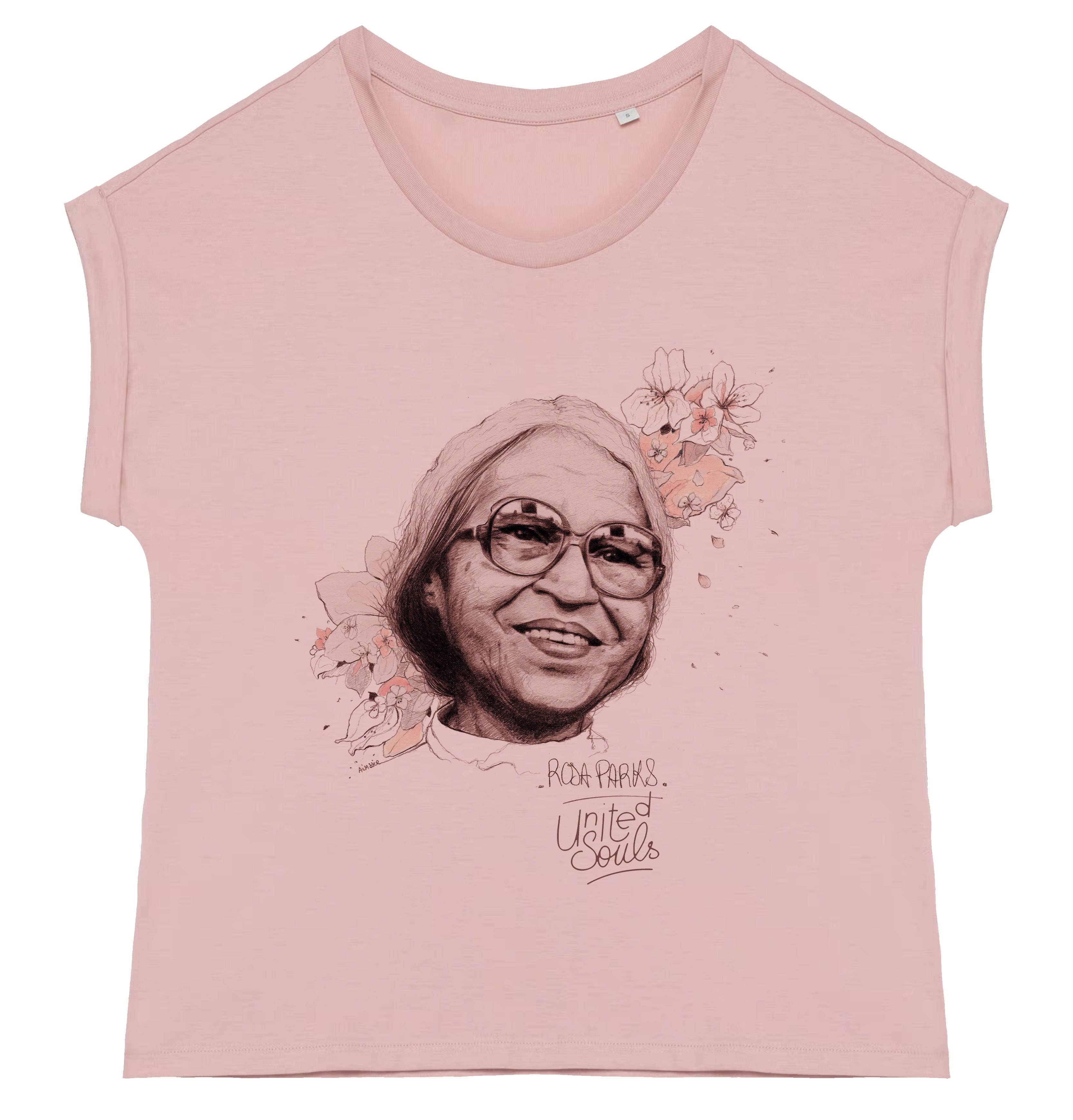 UNITED SOULS – wholesale Screen printed t-shirt – Women′s – Rosa Parks I Women's T-shirt with Turn-Up Sleeves2