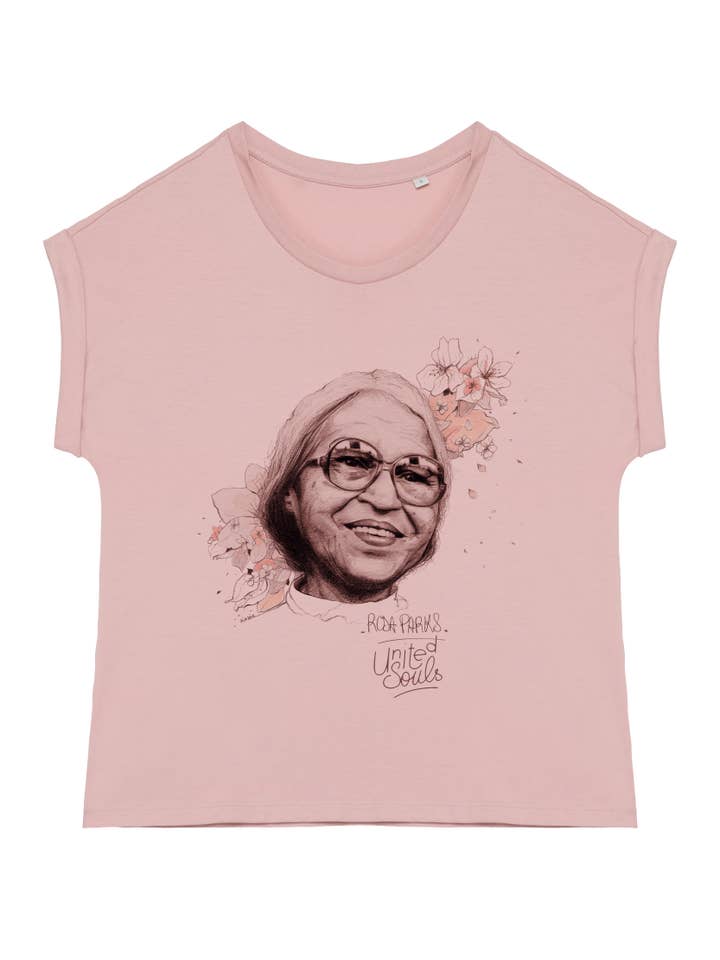 UNITED SOULS – wholesale Screen printed t-shirt – Women′s – Rosa Parks I Women's T-shirt with Turn-Up Sleeves2