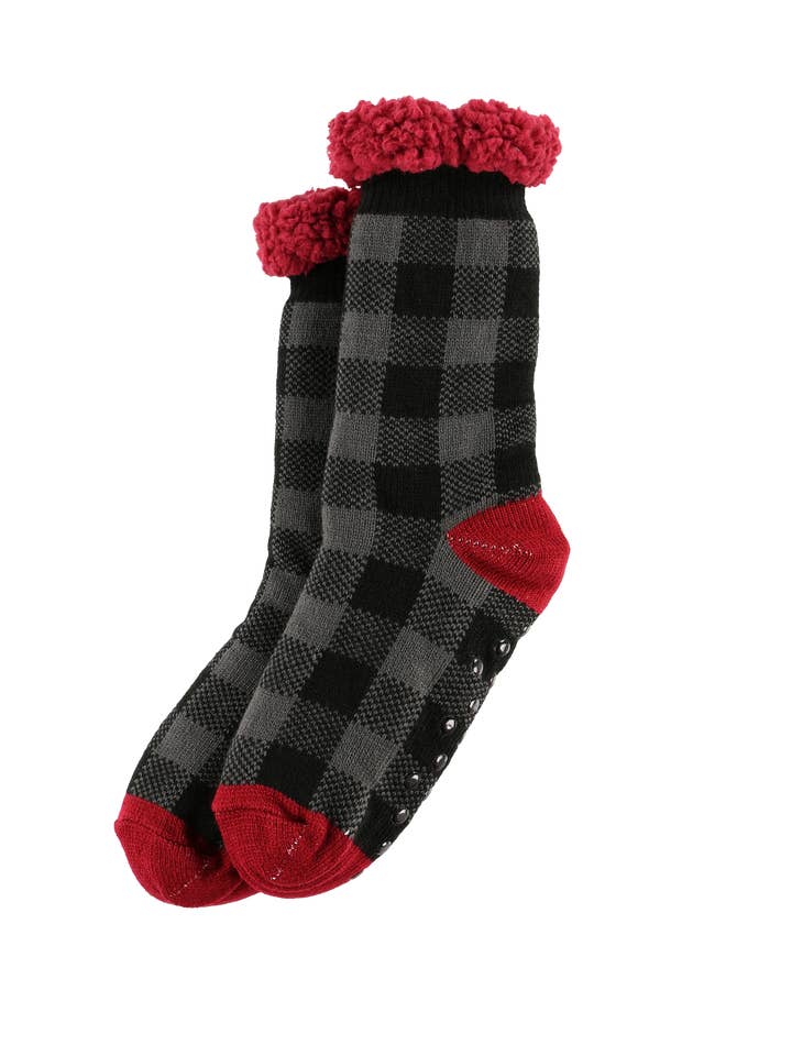 Grey Plaid Plush Sock for wholesale by Lazy One