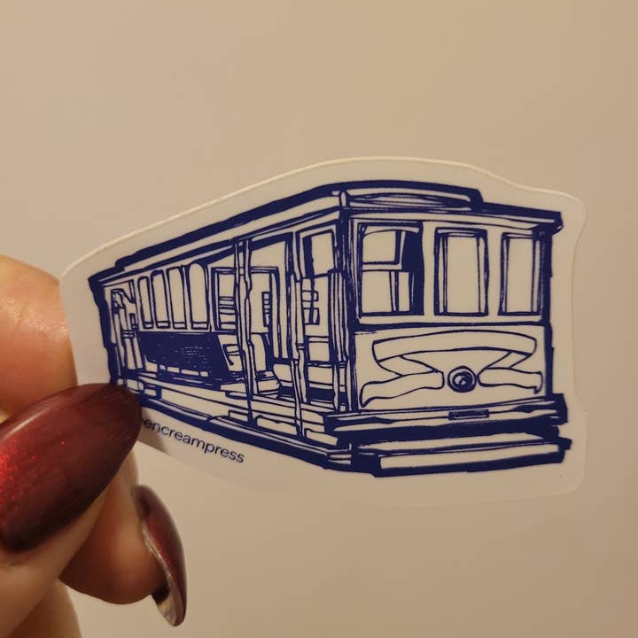 Autocollant de téléphérique de San Francisco bleu pour la vente par Coffee n Cream Press