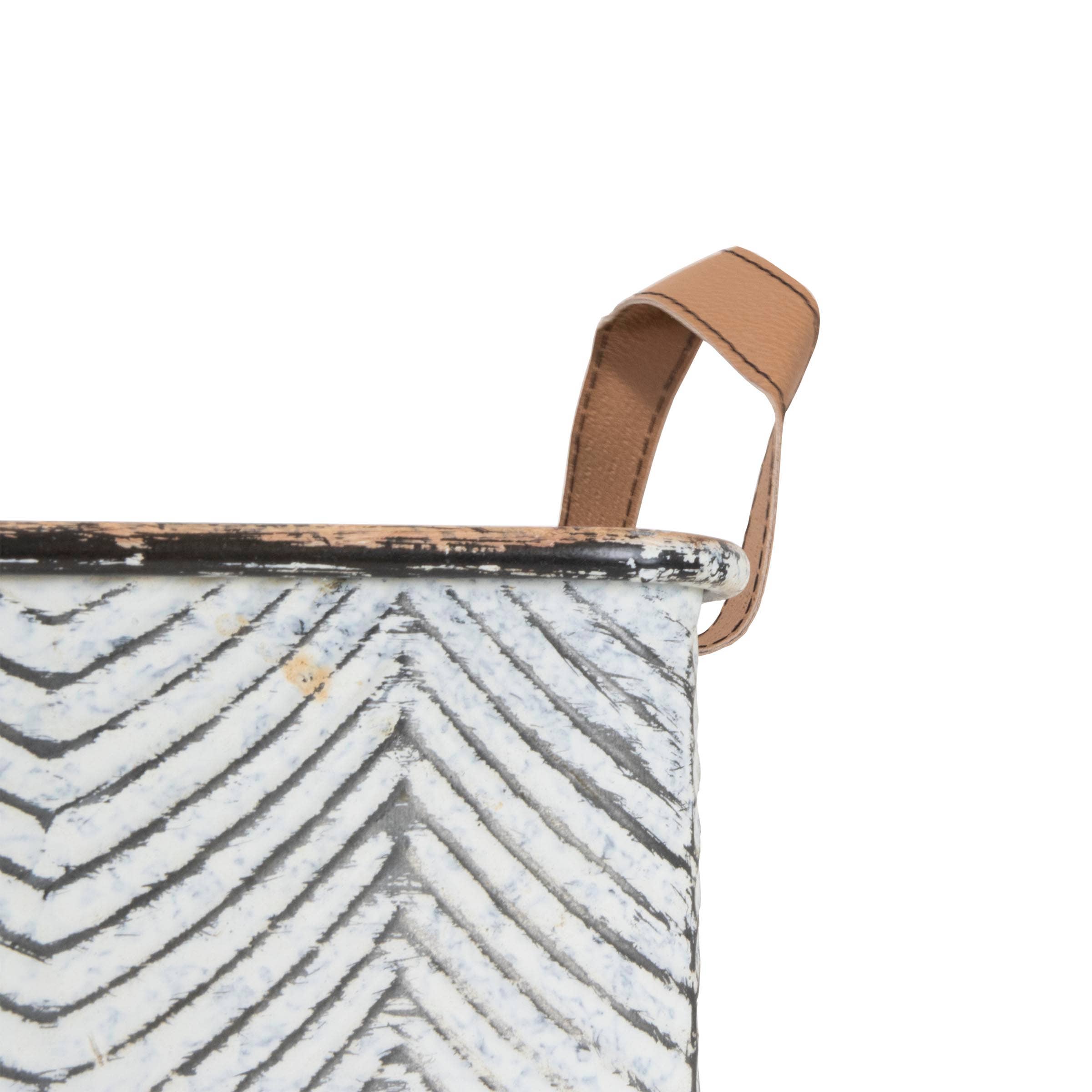 Foreside Home & Garden - Wholesale Basket - SALE - Braxton Rustic Set 3 Whitewash Gray Bins Faux Leather6