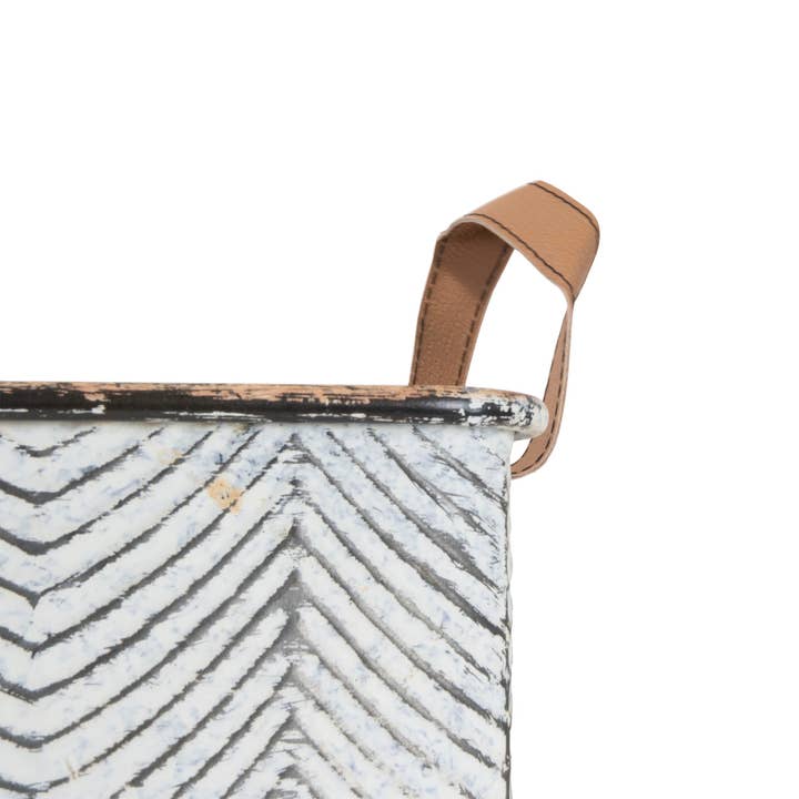 Foreside Home & Garden - Wholesale Basket - SALE - Braxton Rustic Set 3 Whitewash Gray Bins Faux Leather6