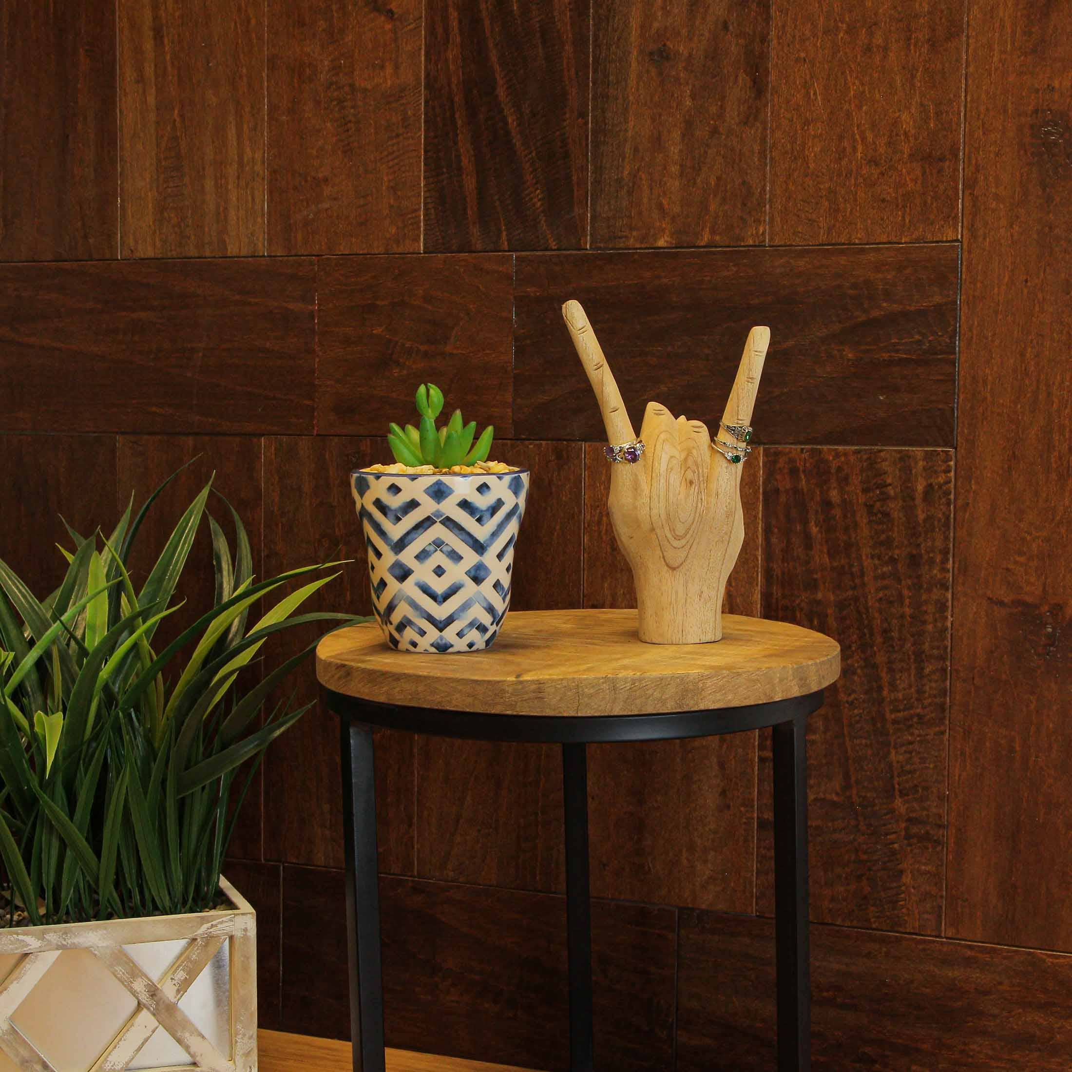 Zeckos – wholesale Dekorativ statyett – Trä Rock På Devil Horns Hand Gest Staty5