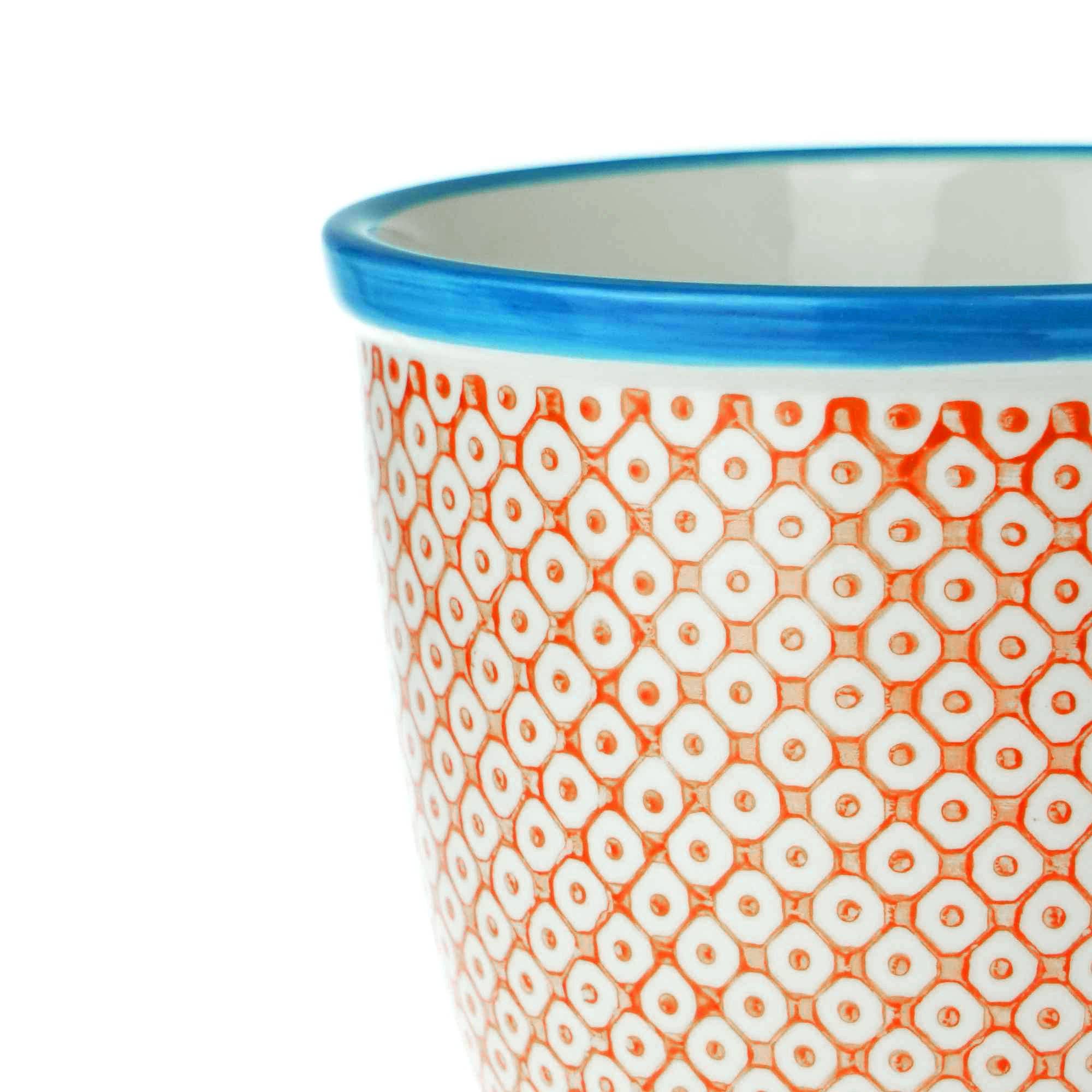 Rinkit Ltd – Vaso de plantas por atacado – Vaso de Cerâmica Nicola Spring para Jardim com Estampa - Laranja e Azul2