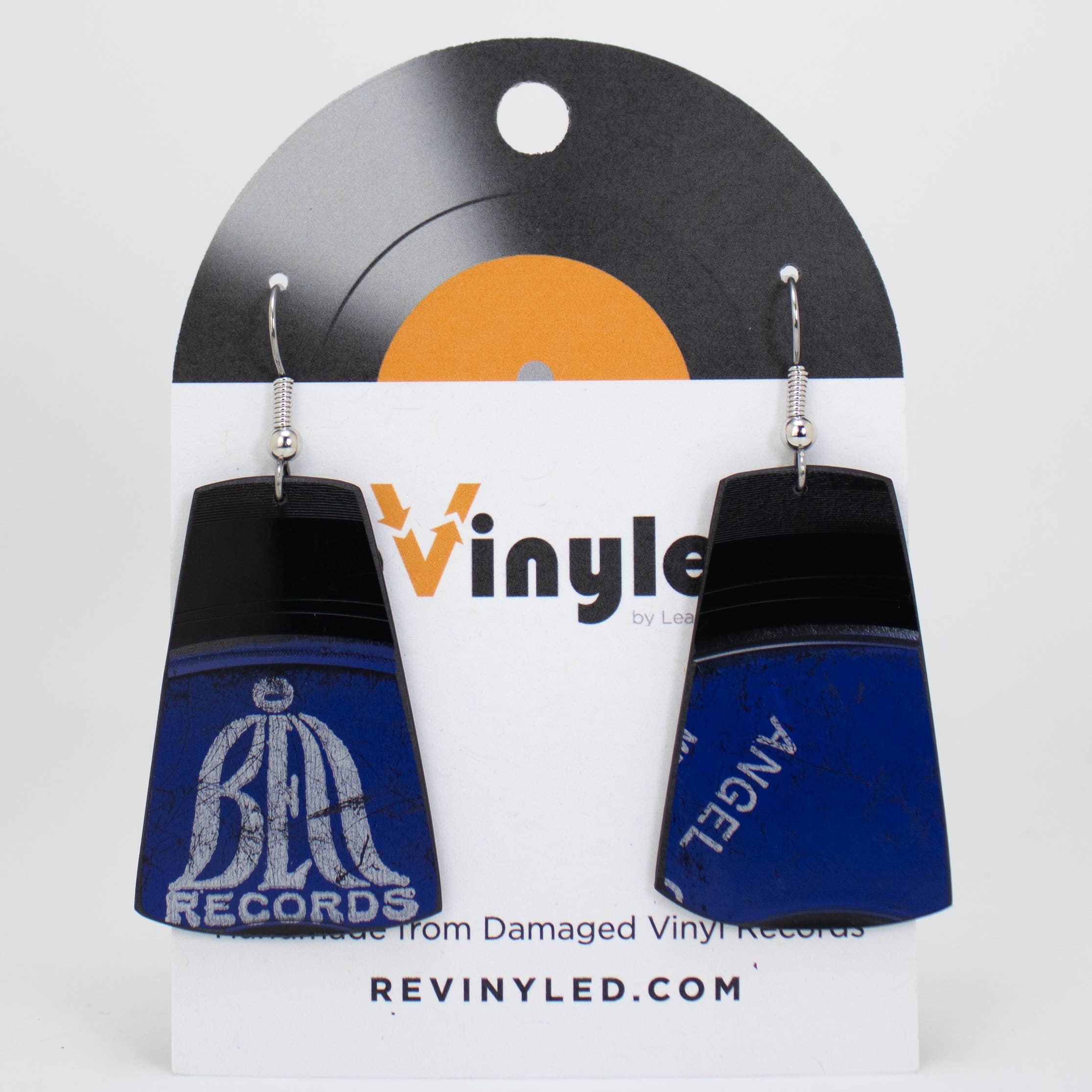 reVinyled - Vente Boucles d'oreilles pendantes - Boucles d'oreilles en vinyle recyclé, petites pendantes, rectangulaires 9