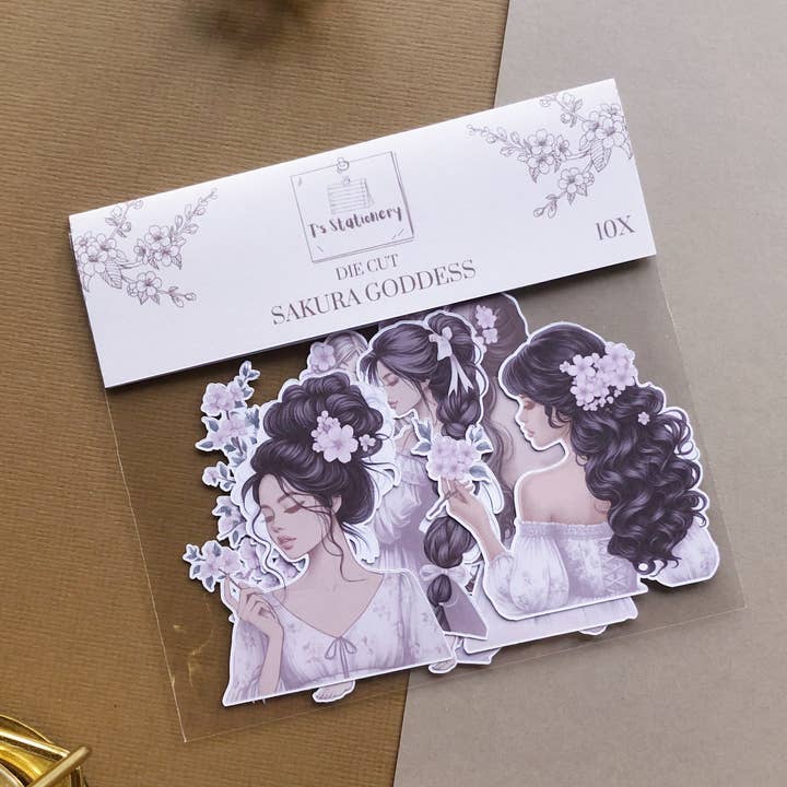 "Sakura Goddess" Die Cut Sticker Pack for wholesale by T's Stationery