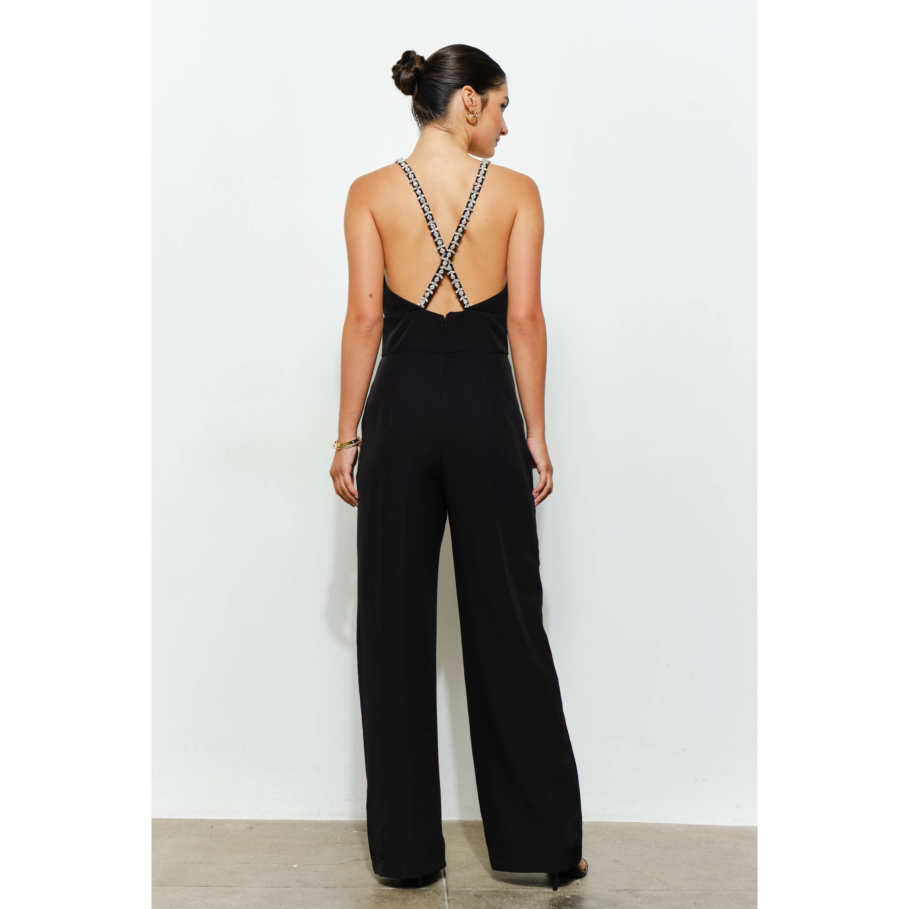 INA - Venta al por mayor Peto - Mujer - Mono con escote profundo en V cruzado en la espalda con adornos de cristal19