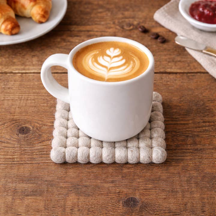 Felt Ball Plain Gray Square Cup Coasters - Set of 4 for wholesale by Ganapati