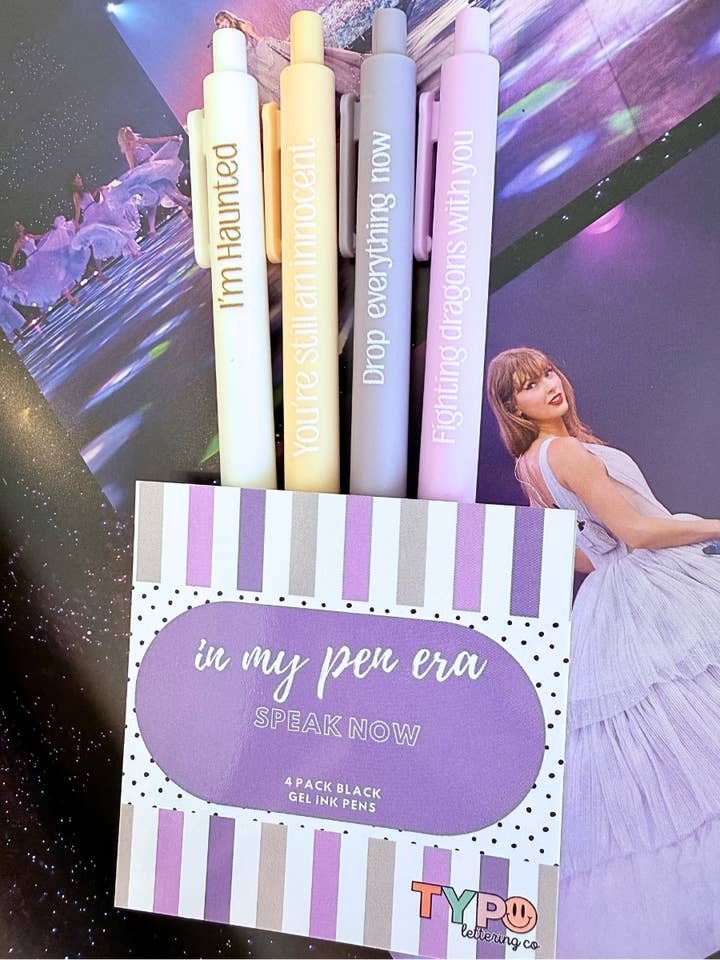 Tay inspired pen set-speak now for wholesale by Typo Lettering Co