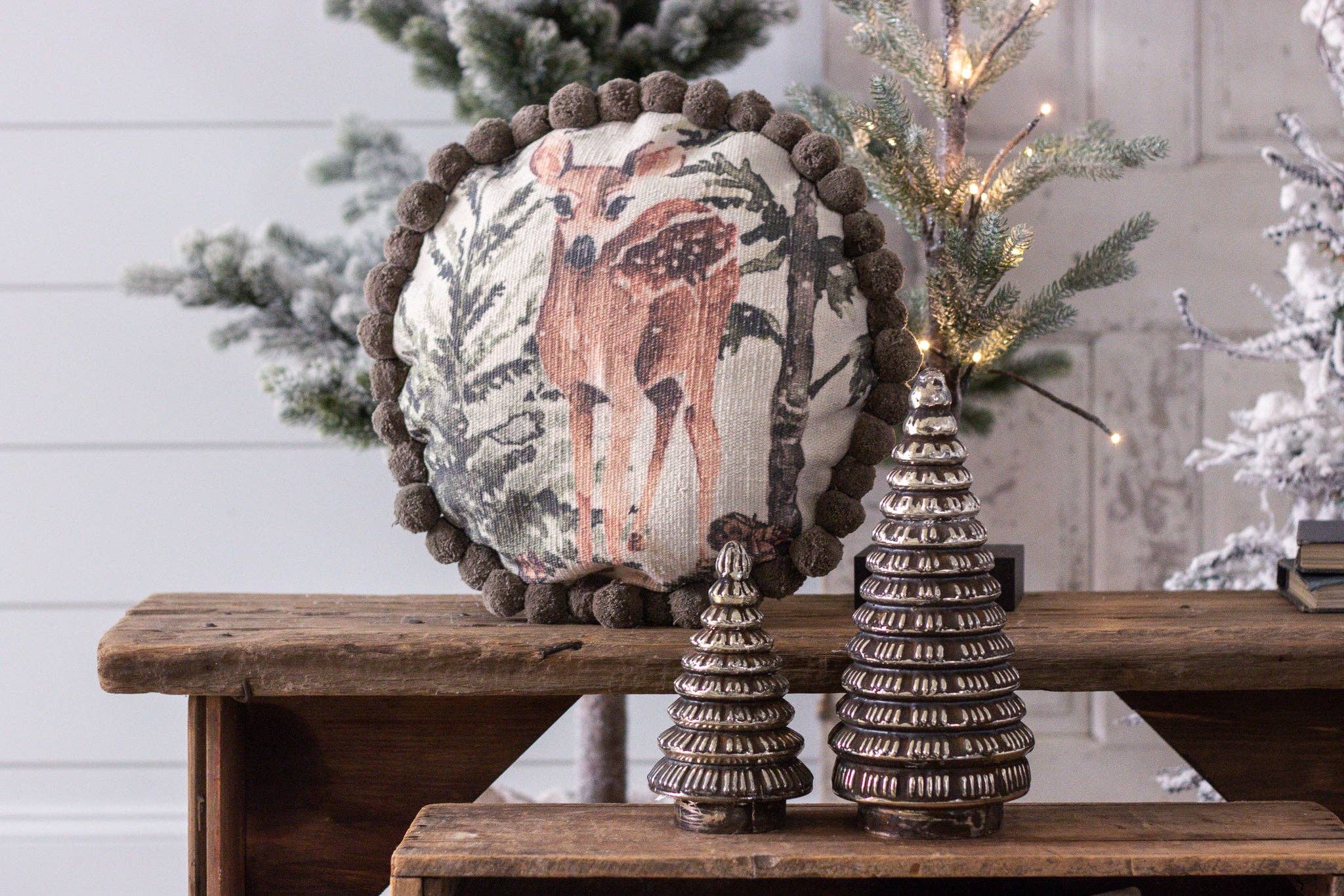 Audrey's Home & Gift - Wholesale Throw/Decorative Pillow - Round Pom Pom Pillow with Deer (PC)2