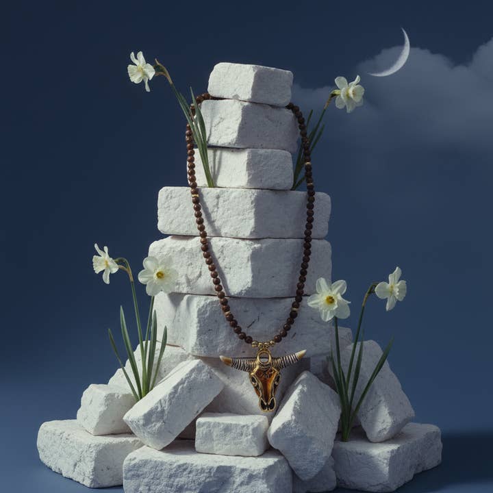 PHOEBE´S - Wholesale Pendant/Charm Necklace - Handmade Wooden Necklace with Carved Bone Bull Head – Amulet of Strength and Tribal Protection2