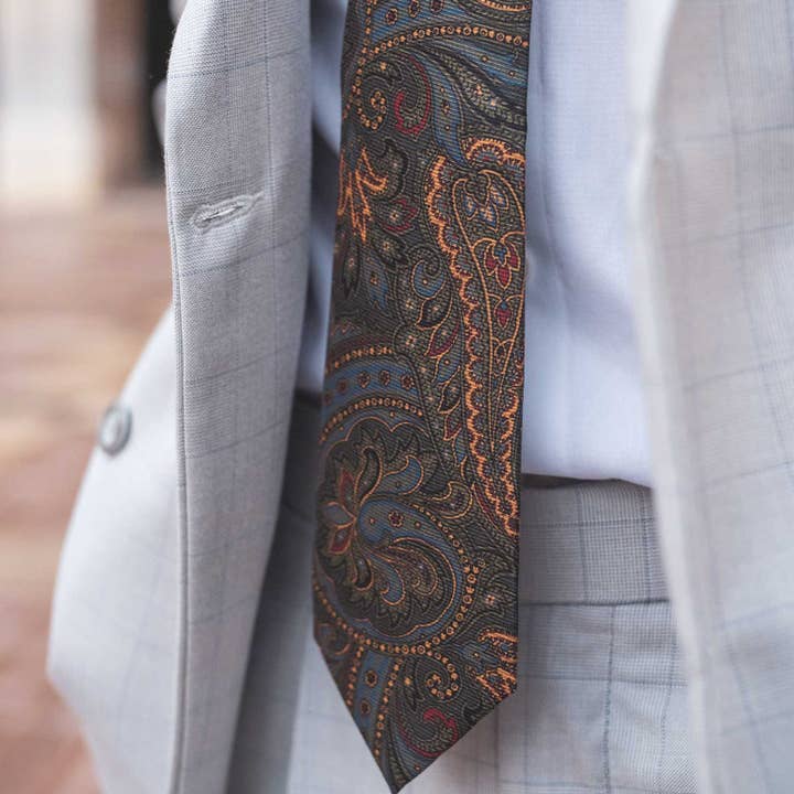 Elizabetta Made in Italy USA - Wholesale Necktie - Men's - Marsala - Printed Madder Silk Tie - Forest Green6