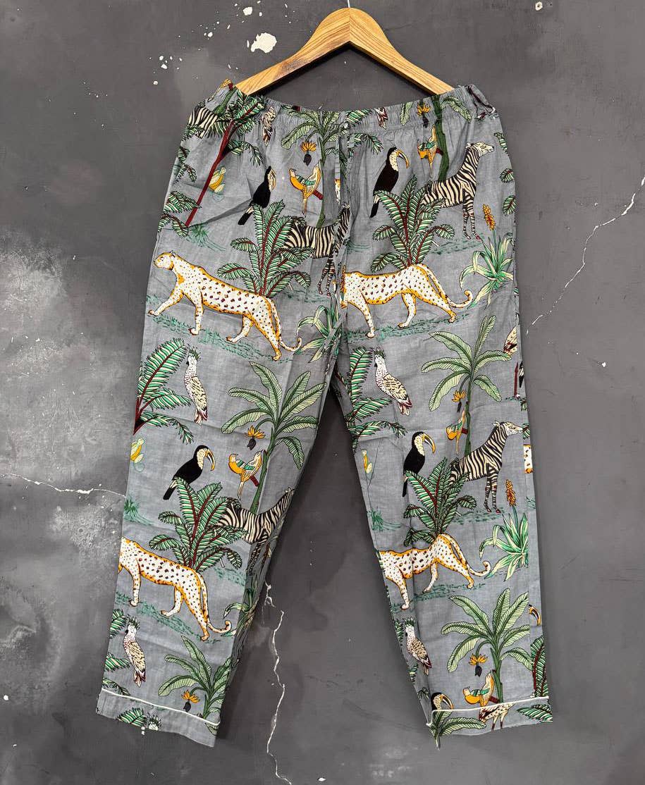 Bhawana Handicrafts - Wholesale Lounge Top - Women's - Jungle Animal Print PJ Set Cotton Pants Shirt Set Night Suit2