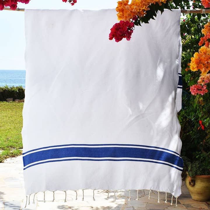 Fouta Tunisia – Großhandel Badetuch – Weiße Fouta mit farbigen Streifen7