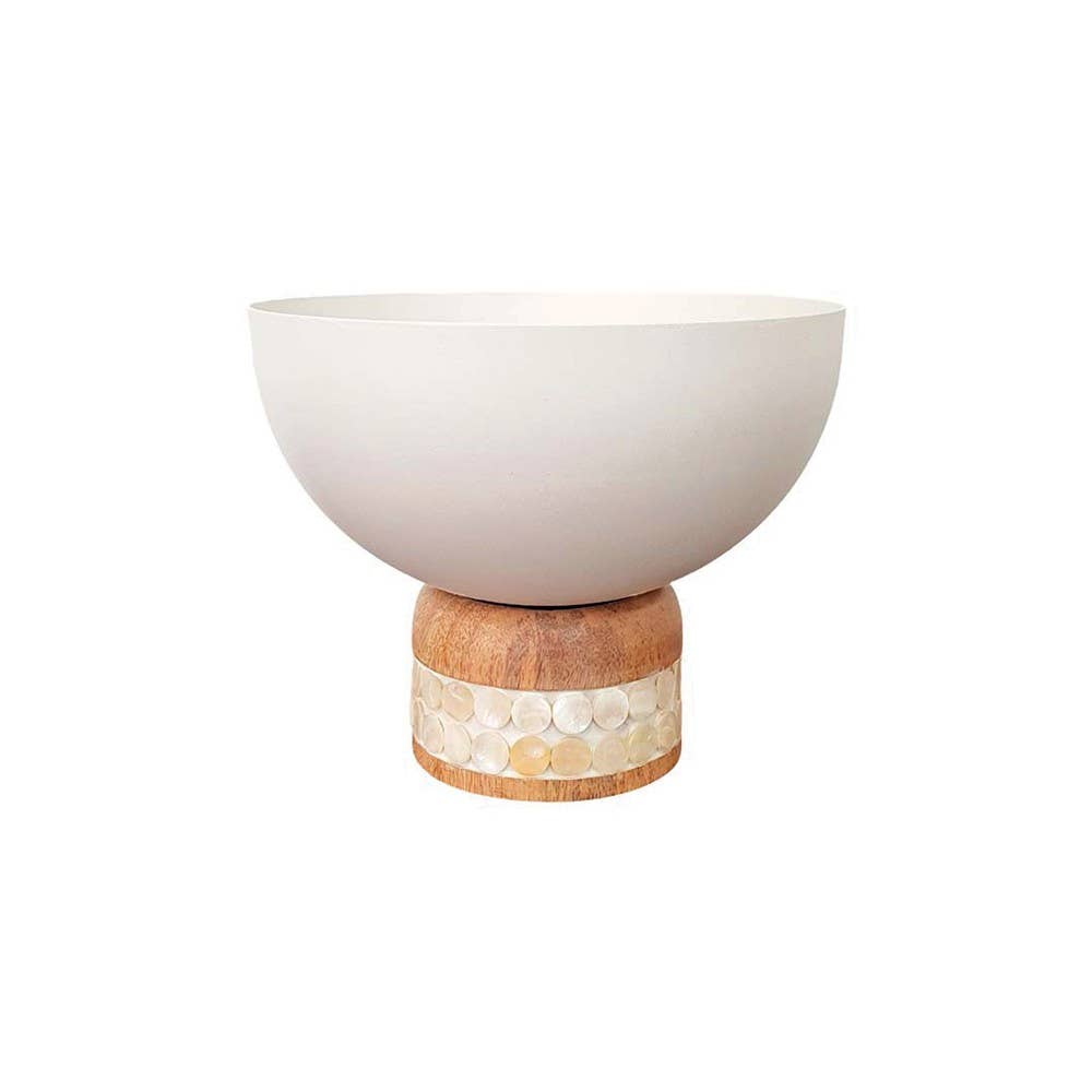 AULICA - Wholesale Fruit Basket - Small white fruit bowl on wooden stand0