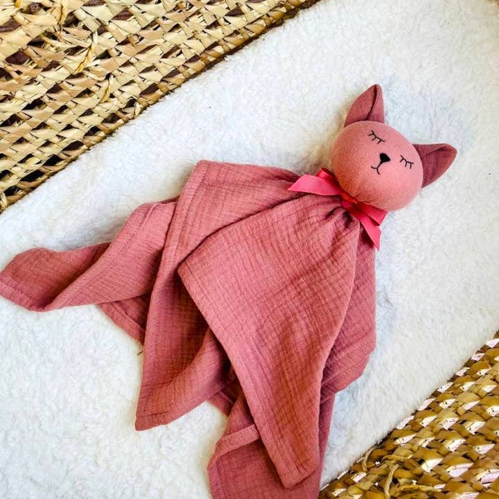 Muslin Baby comforter Cat soft toy, doudou lovey - 15 colors for wholesale by Pastel Baby