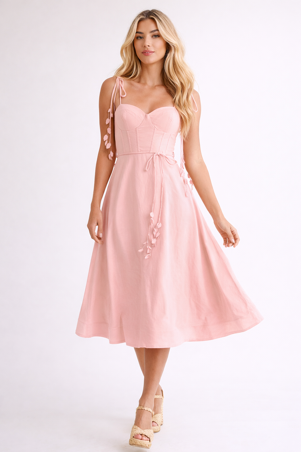 Endless Blu - Wholesale Dress - Women's - LD1003 Linen Midi Dress with Corset Bodice2