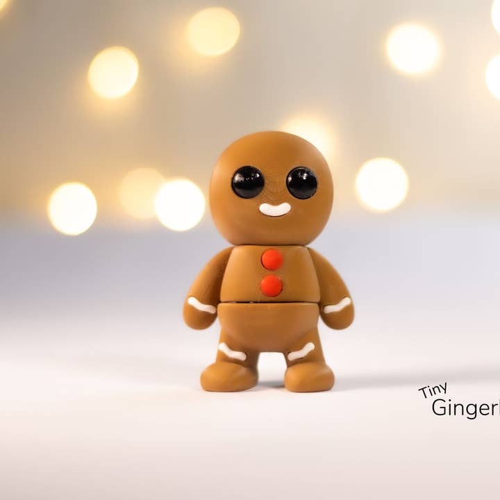 Articulating Tiny Gingerbread Man Toy, 3D Printed, Fidget for wholesale by Great American Designs