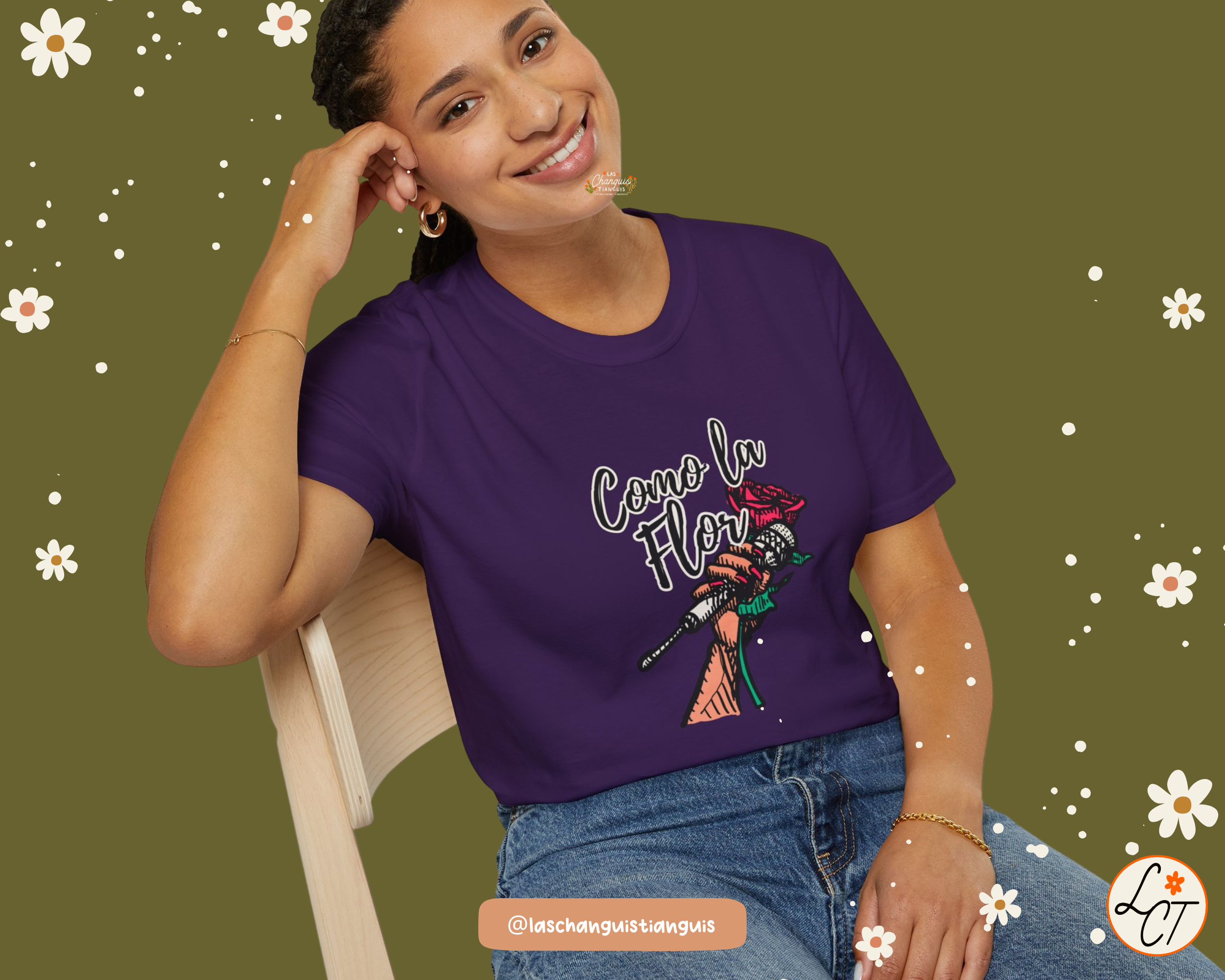 Las Changuis Tianguis - Wholesale T-Shirt (Graphic) - Women's - Como La Flor Selena Shirt – Purple Chicana Graphic Tee | Latina Apparel by Las Changuis Tianguis3