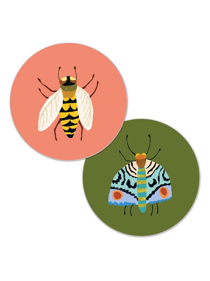 Sous-verres à boissons, modèles réversibles, Moth & Bee - Wholesale by pour la vente par Brie Harrison Ltd