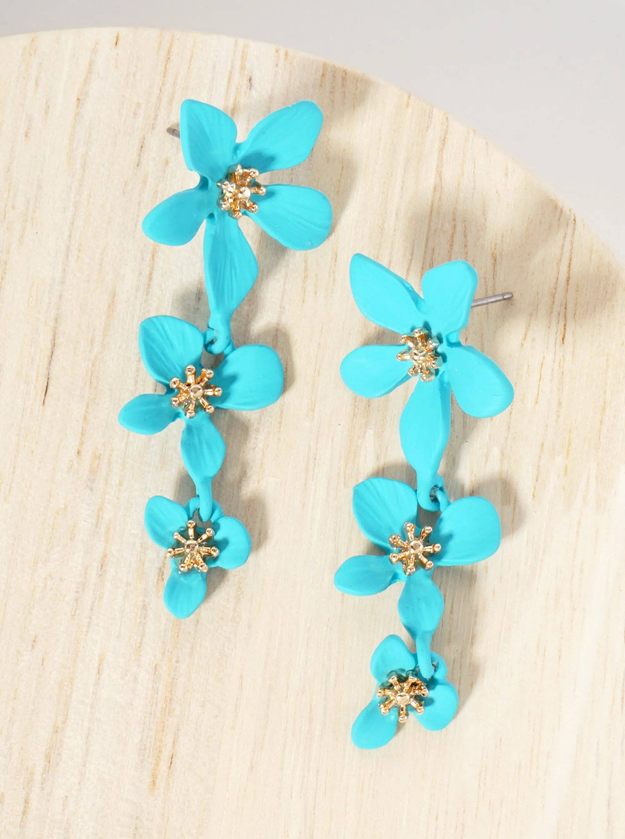 Wild Honey - Wholesale Dangle Earrings - Botanical-Theme Three Graduated Flower Drop Post Earrings0